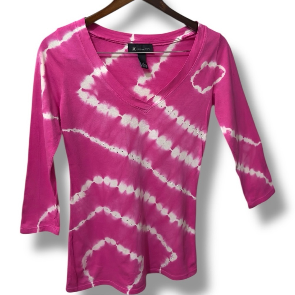 INC | NWOT Pink & White Tie-Dye V-Neck Top (Size S) - Picture 4 of 11
